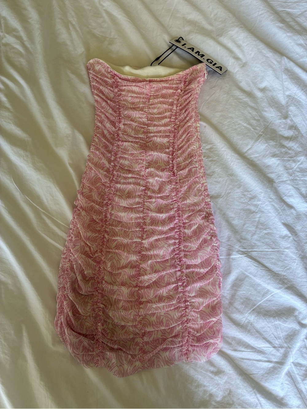 Pink Ruched Strapless Dress